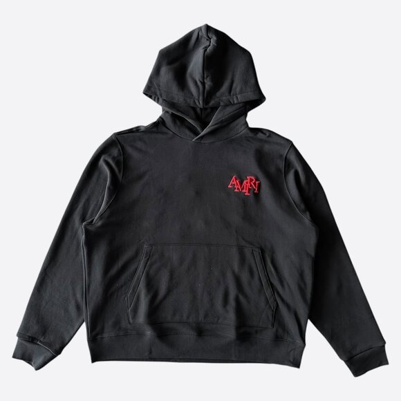 Amiri Black & Red Staggered Logo Hoodie - Picture 1 of 4